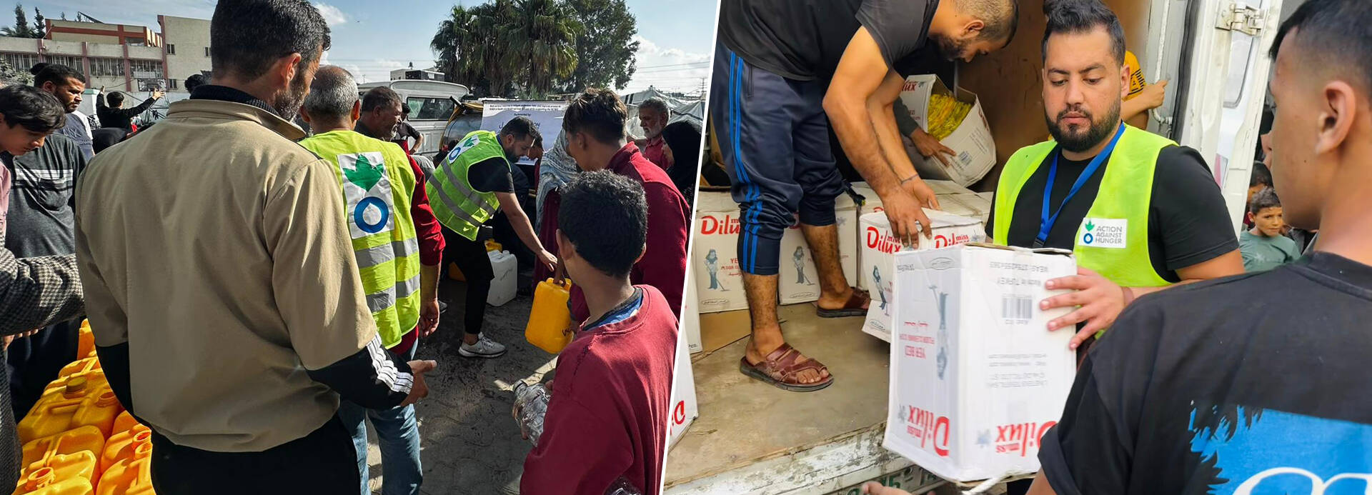 Wir setzen alles daran, die Menschen mit dem Notwendigsten zu versorgen. Unsere Teams verteilen Trinkwasser an die notleidende Bevölkerung.