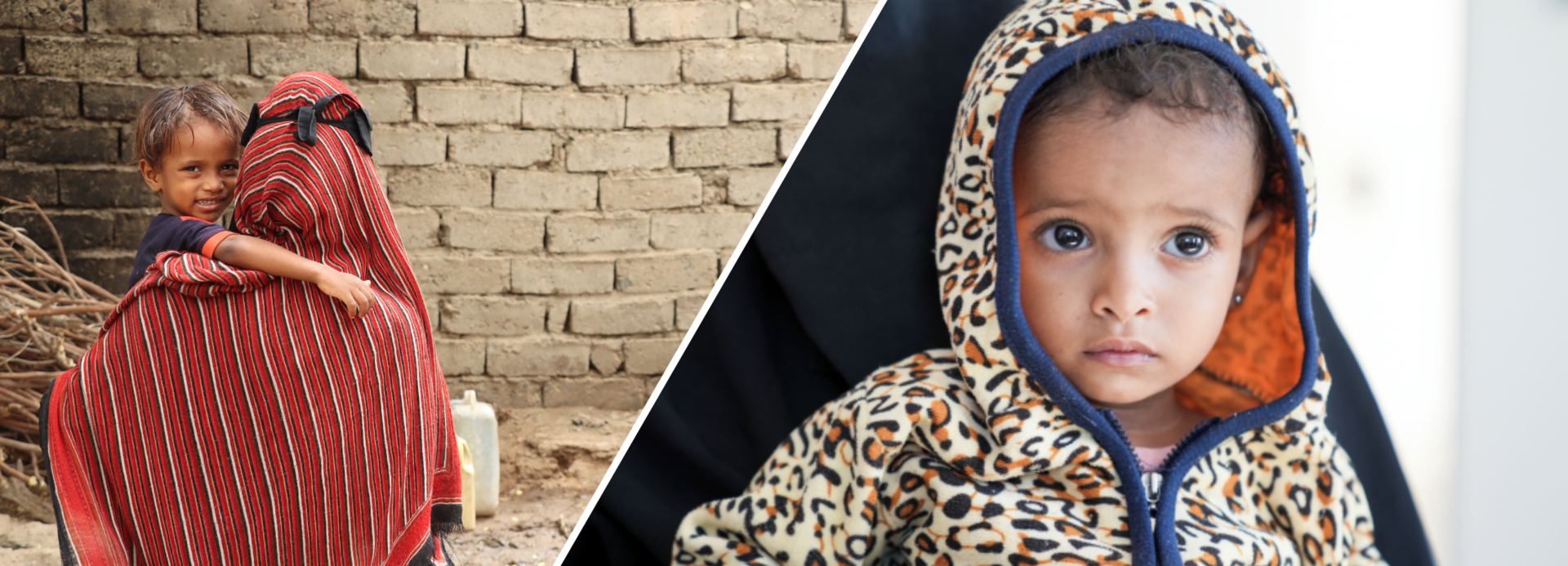 Ramiz in den Armen seiner Mutter, die den Blick abwendet, daneben Zakia in den Armen ihrer Mutter.