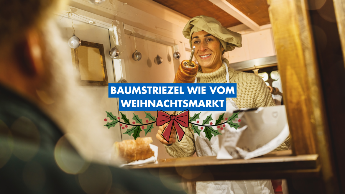 Baumstriezelverkauf auf Weihnachtsmarkt