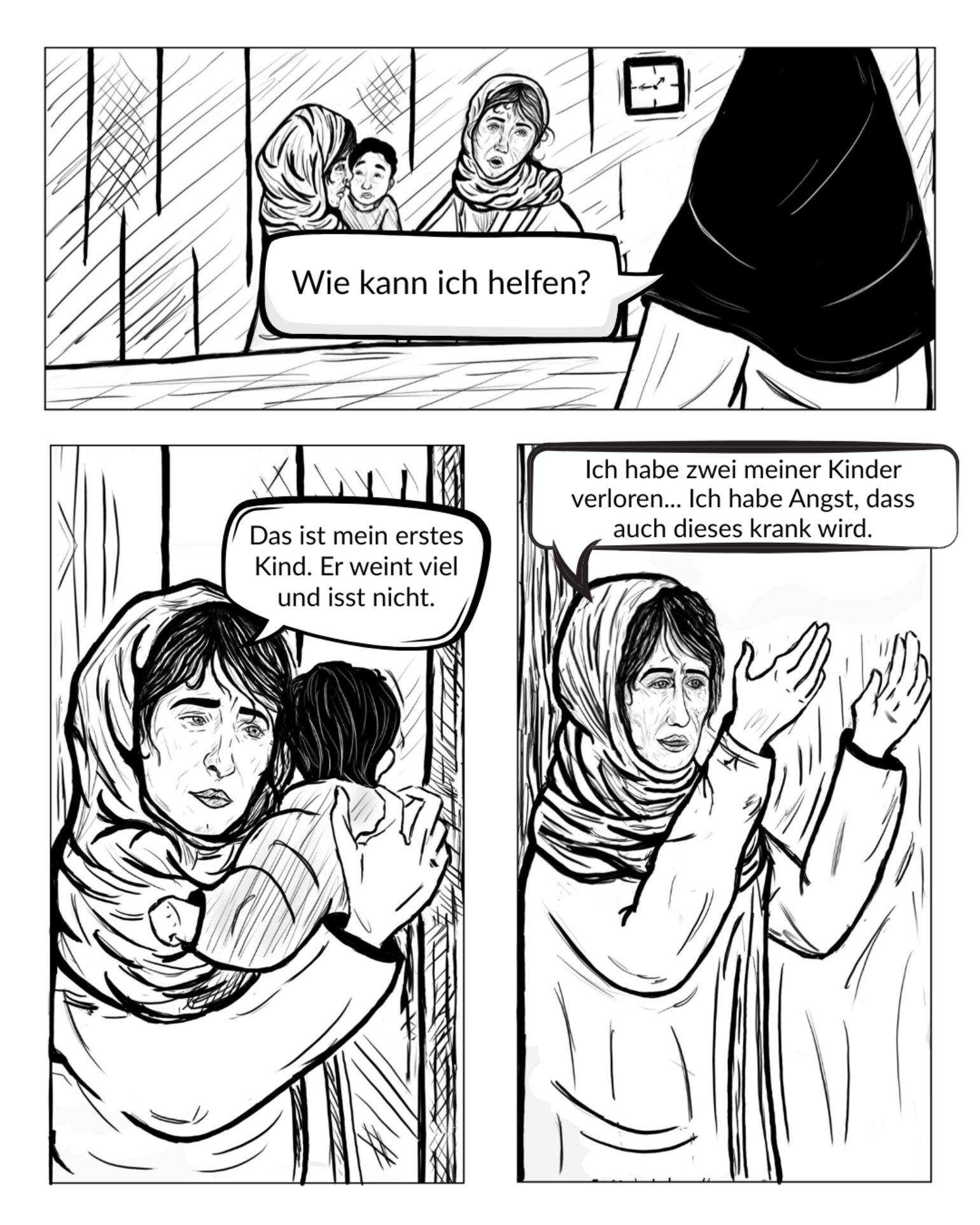 Afghanistan Comic 2: Die Frauen beschreiben, was mit ihren Kindern nicht stimmt.