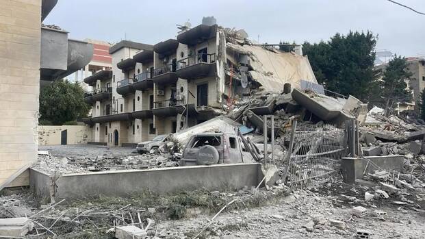 Zerstörtes Gebäude in Tyre, Südlibanon, April 2026